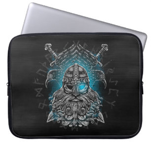 Funda Para Portátil Odin con cuervos y espadas Viking Mythology azul