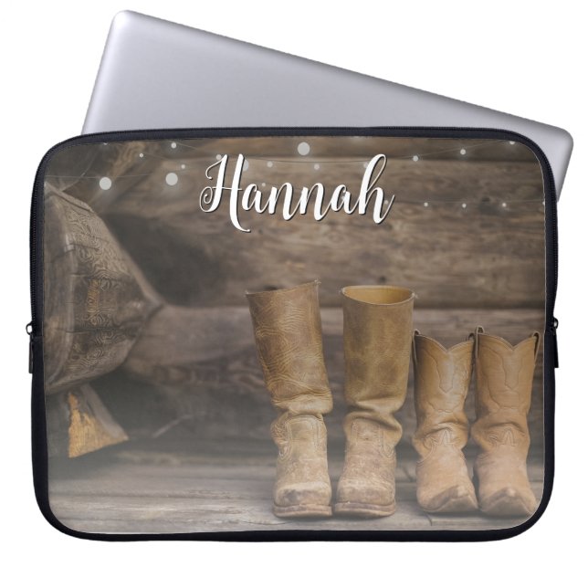 Funda Para Portátil Oeste de Cowboy Boots Rústico Barn Monograma (Frente)