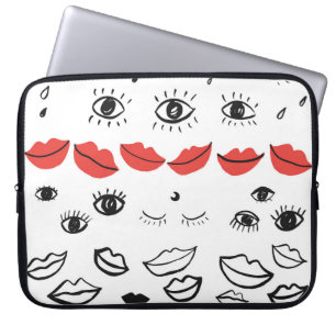 Funda Para Portátil Ojos de cosecha, patrón de labios rojos.