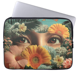 Funda Para Portátil Ojos y flores surrealistas con mariposas