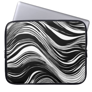 Funda Para Portátil Ola negra y blanca abstracta