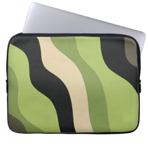 Funda Para Portátil olas, curvas verdes, negras y beige coloridas