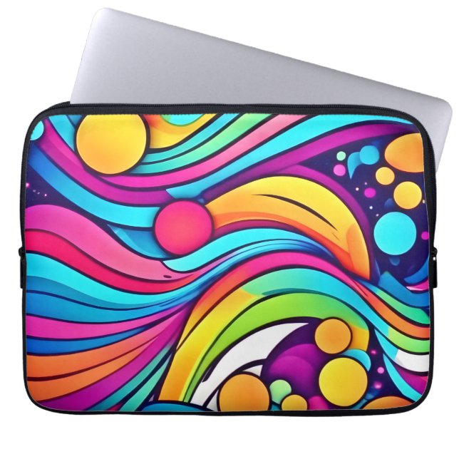 Funda Para Portátil Olas de neón Cosmos vibrante (Frente)