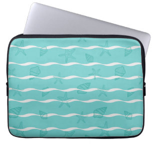 Funda Para Portátil Olas de Océano Verde Azul Claro y Conchas de Mar P