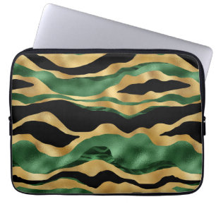 Funda Para Portátil Olas de Purpurina negro de oro verde