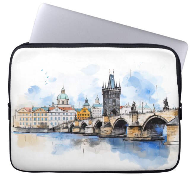 Funda Para Portátil Old Prague, Charles bridge watercolor (Frente)