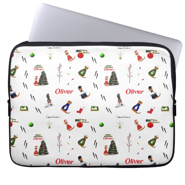 Funda Para Portátil Oliver El Patrón Aleatorio De Navidades Otter (Frente)