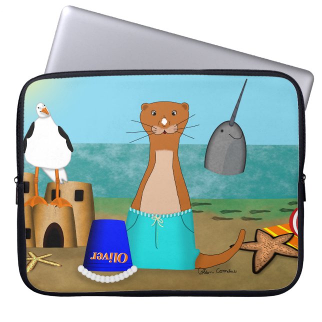 Funda Para Portátil Oliver the Otter at the beach (Frente)