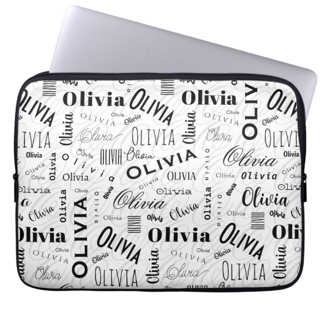 Funda Para Portátil Olivia Custom Name Black White  (Frente)