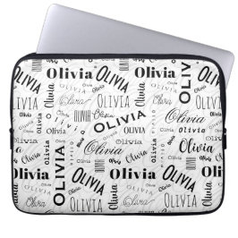 Funda Para Portátil Olivia Nombre Personalizado Negro Blanco