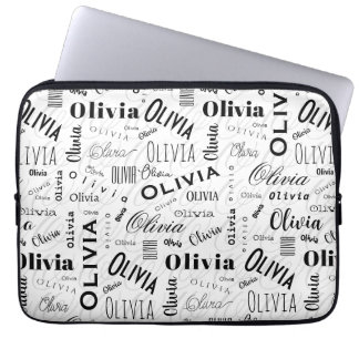 Funda Para Portátil Olivia Nombre Personalizado Negro Blanco