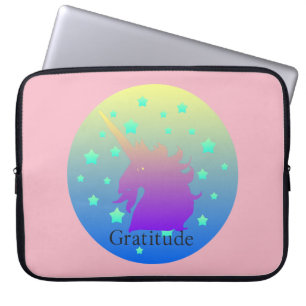 Funda Para Portátil Ombre unicornio con gratitud de palabra