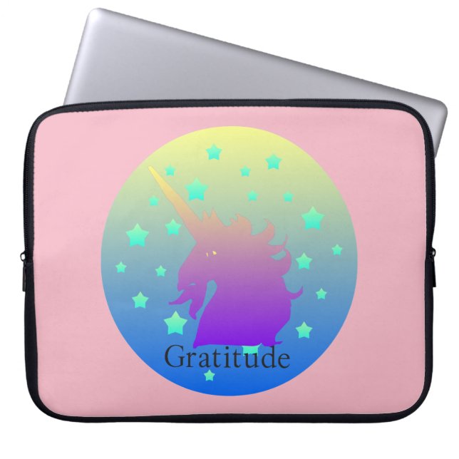 Funda Para Portátil Ombre unicornio con gratitud de palabra (Frente)