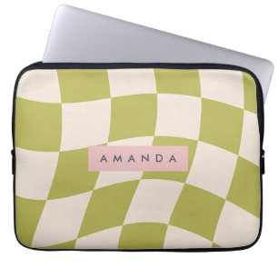 Funda Para Portátil Onda Cuadrada Retro Verde Oliva Personalizada