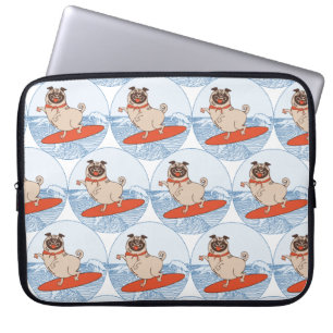 Funda Para Portátil Onda montando perro de cerdo feliz en la banda de