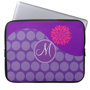 Funda Para Portátil Onda púrpura bonita de los lunares con la flor