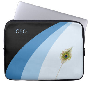 Funda Para Portátil Ondas abstractas en tonos azules y pluma de pavo r