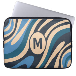 Funda Para Portátil Ondas Retro Patrón Abstracto Inicial Azul