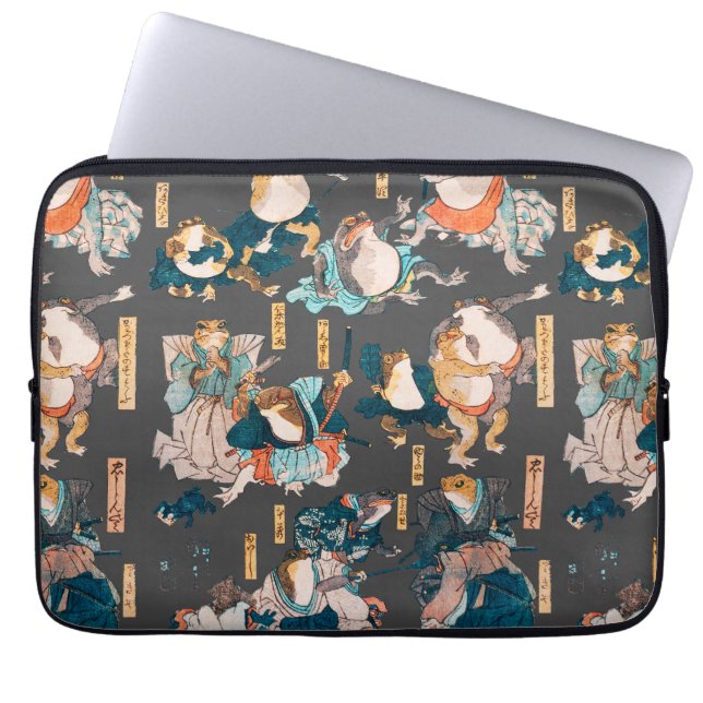 Funda Para Portátil Ondulaciones ukiyo-e de rana japonesa (Frente)
