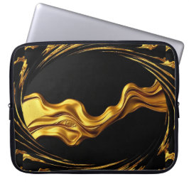 Funda Para Portátil Opulent Swirl Liquid Gold Black Monochro Christian