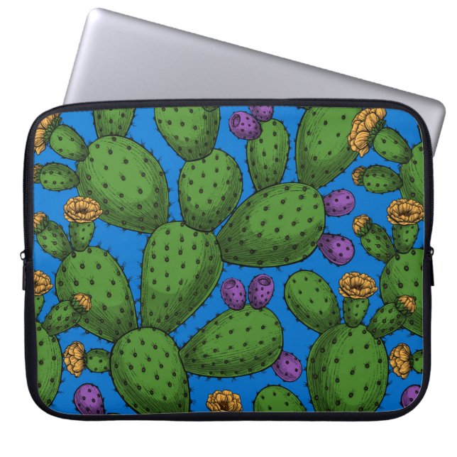 Funda Para Portátil Opuntia florida sobre azul (Frente)