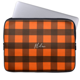 Funda Para Portátil Orange and Black Guingham