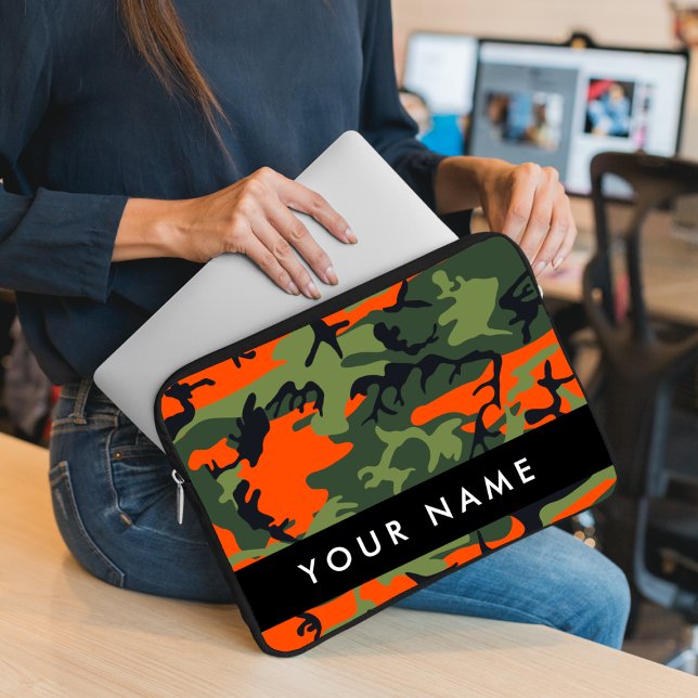 Funda Para Portátil Orange Camouflage Pattern, Your name, Personalize (Subido por el creador)