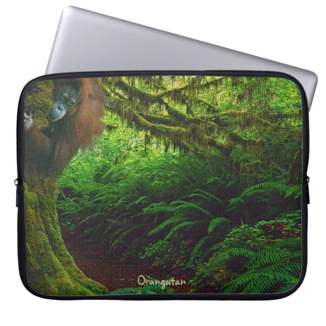 Funda Para Portátil Orangután lúdico y en la selva de Borneo (Frente)