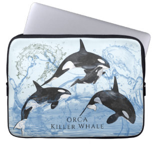 Funda Para Portátil Orcas de acuarela blanca y negra increíbles