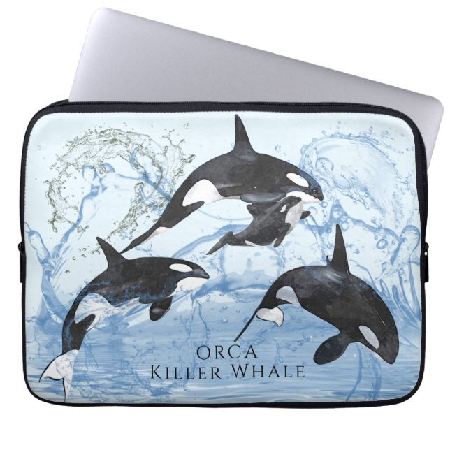 Funda Para Portátil Orcas de acuarela blanca y negra increíbles (Frente)