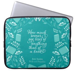 Funda Para Portátil Orgullo estudioso floral verde azulado y perjuicio