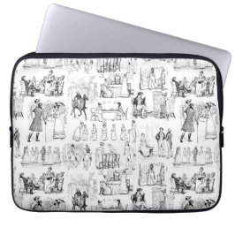 Funda Para Portátil Orgullo y prejuicio Toile de Jouy Blanco y negro