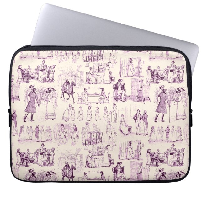 Funda Para Portátil Orgullo y prejuicio Toile de Jouy Plum y Apricot (Frente)