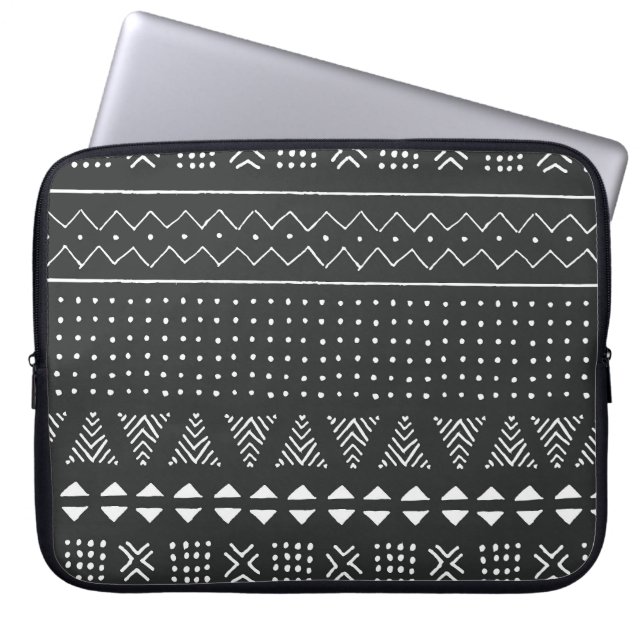 Funda Para Portátil Origen étnico tribal: patrón blanco negro. (Frente)