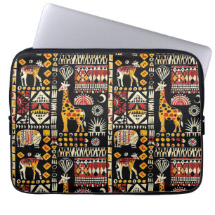 Funda Para Portátil Ornamento étnico africano tradicional, patrón trib