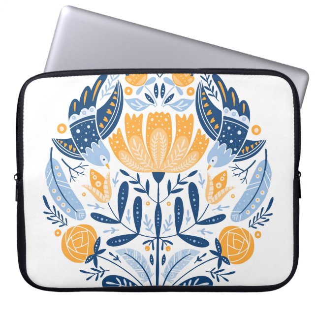 Funda Para Portátil Ornamento floral de arte folclórico escandinavo (Frente)