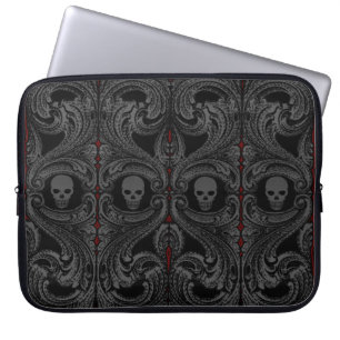 Funda Para Portátil Ornamento gris gótico con cráneo