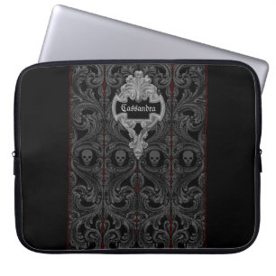 Funda Para Portátil Ornamento gris gótico con cráneo personalizado