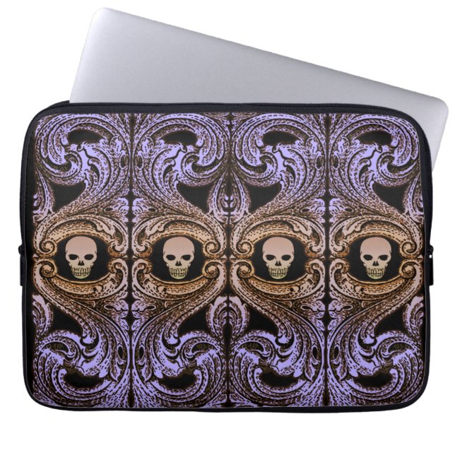 Funda Para Portátil Ornamento púrpura de gótico con cráneo (Frente)