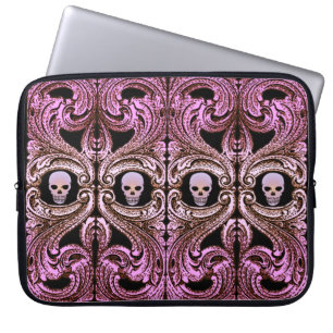 Funda Para Portátil Ornamento rosa gótico con cráneo