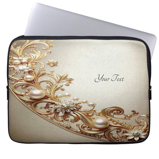 Funda Para Portátil Ornate Gold Flourish Laptop Sleeve (Frente)