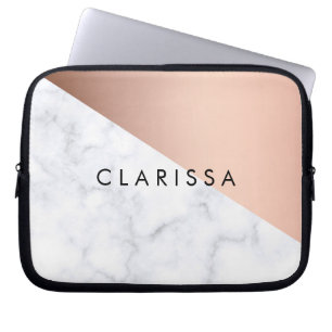 Funda Para Portátil Oro color de rosa de mármol blanco geométrico de