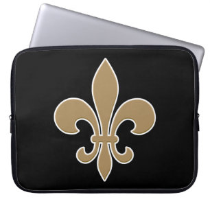 Funda Para Portátil Oro de la flor de lis con el esquema blanco y