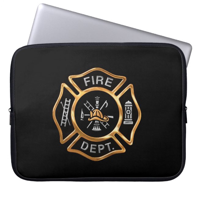 Funda Para Portátil Oro de la insignia del bombero (Frente)