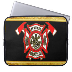 Funda Para Portátil Oro del logotipo del cuerpo de bomberos y efecto