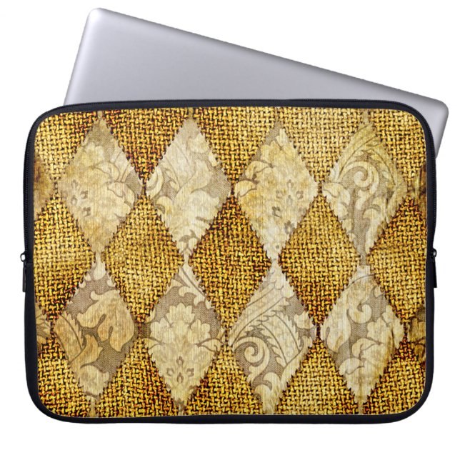 Funda Para Portátil Oro Geométrico: Sofisticación del patrón Retro. (Frente)