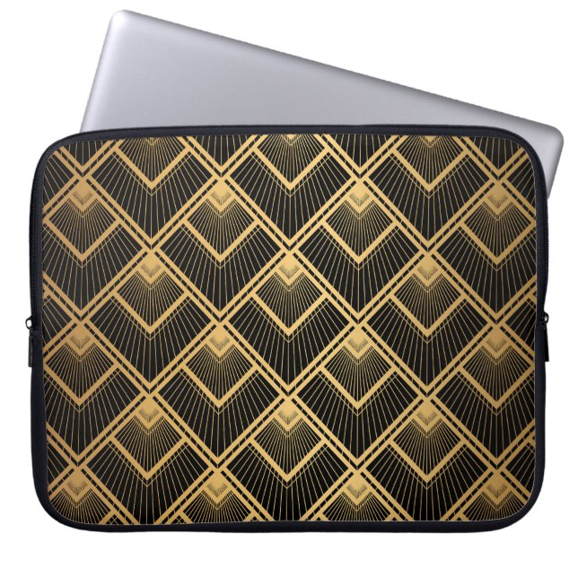 Funda Para Portátil Oro negro Art Deco: geométrico (Frente)