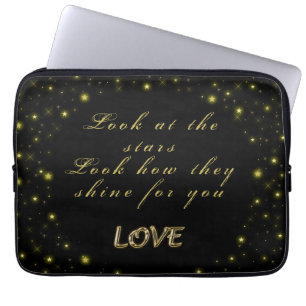 Funda Para Portátil Oro personalizado y estrellas brillantes en negro