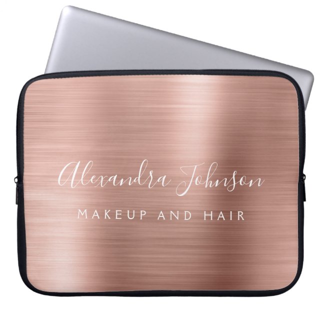 Funda Para Portátil Oro Rosa - Rubor Pink Metallic Monogram Business (Frente)