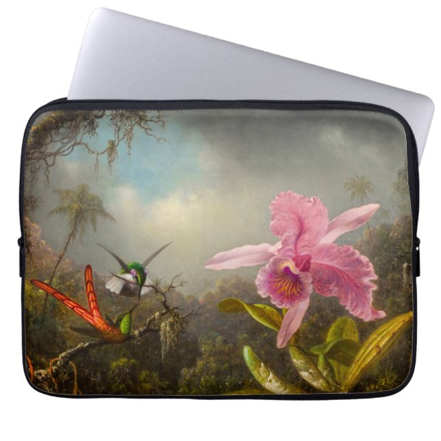 Funda Para Portátil Orquídea con dos Hummingbirds Heade (Frente)
